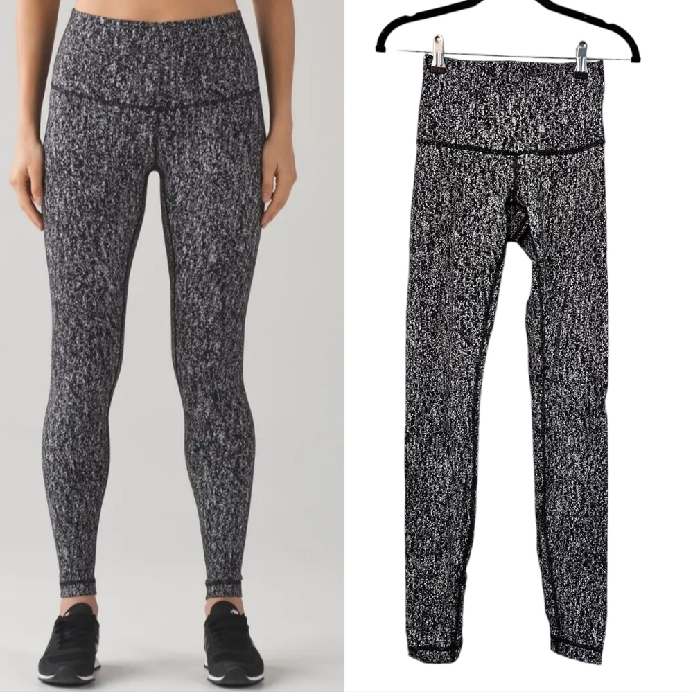 Lululemon Black & White Jacquard Luon High Rise Wunder Under Size 4